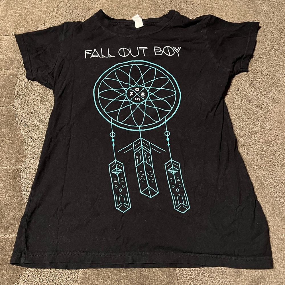 Fall Out Boy Dreamcatcher Graphic T-Shirt Short Sleeve Band Merch Black Teal Emo